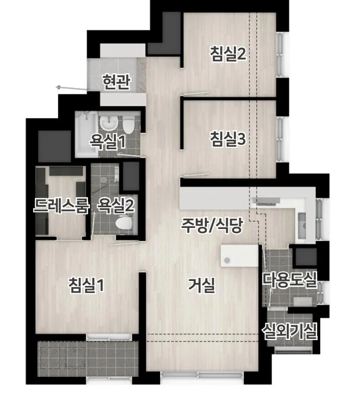 엄궁역 트라비스 하늘채 59B 평면도